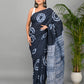 Tie and Dye Hand Block Printed Cotton Mulmul Saree with Blouse Piece
