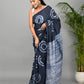Tie and Dye Hand Block Printed Cotton Mulmul Saree with Blouse Piece