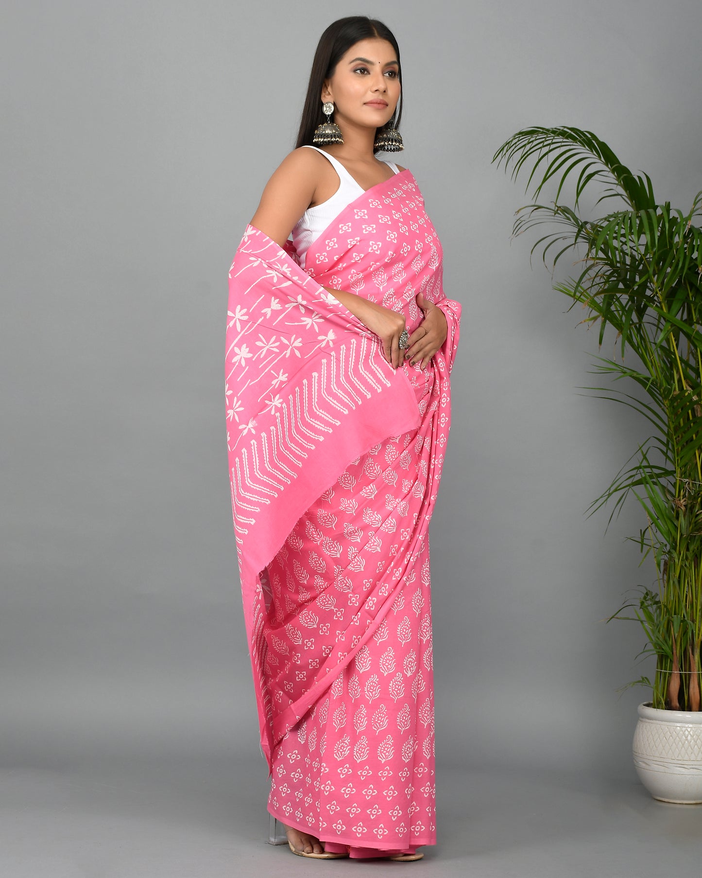 Baby Pink Cotton Mulmul Saree with Blouse Piece