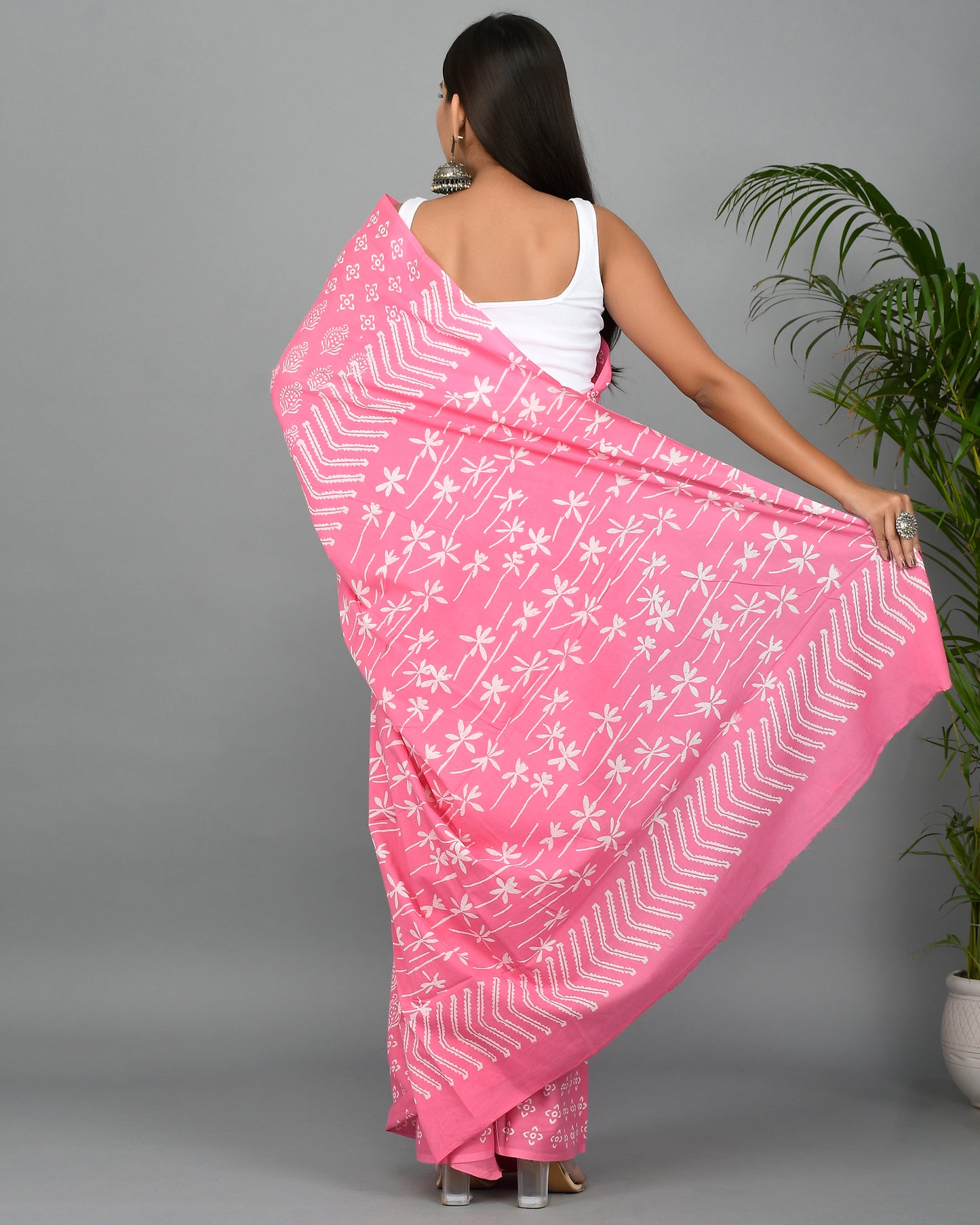 Baby Pink Cotton Mulmul Saree with Blouse Piece
