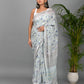 Floral Jaal Hand Block Printed Cotton Mulmul Saree with Blouse Piece