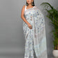 Floral Jaal Hand Block Printed Cotton Mulmul Saree with Blouse Piece