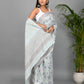 Floral Jaal Hand Block Printed Cotton Mulmul Saree with Blouse Piece