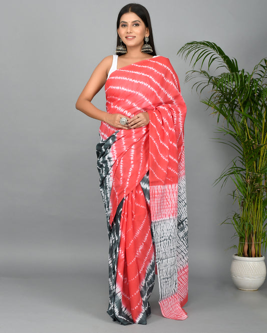 Lehriya Cotton Mulmul Saree with Blouse Piece