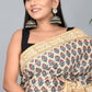 Bagru Printed Cotton Mulmul Saree with Blouse Piece