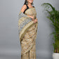 Bagru Printed Cotton Mulmul Saree with Blouse Piece