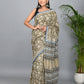 Bagru Printed Green Cotton Mulmul Saree with Blouse Piece