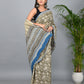 Bagru Printed Green Cotton Mulmul Saree with Blouse Piece