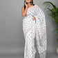 White and Black Printed Cotton Mulmul Saree with Blouse Piece
