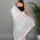 White and Black Printed Cotton Mulmul Saree with Blouse Piece