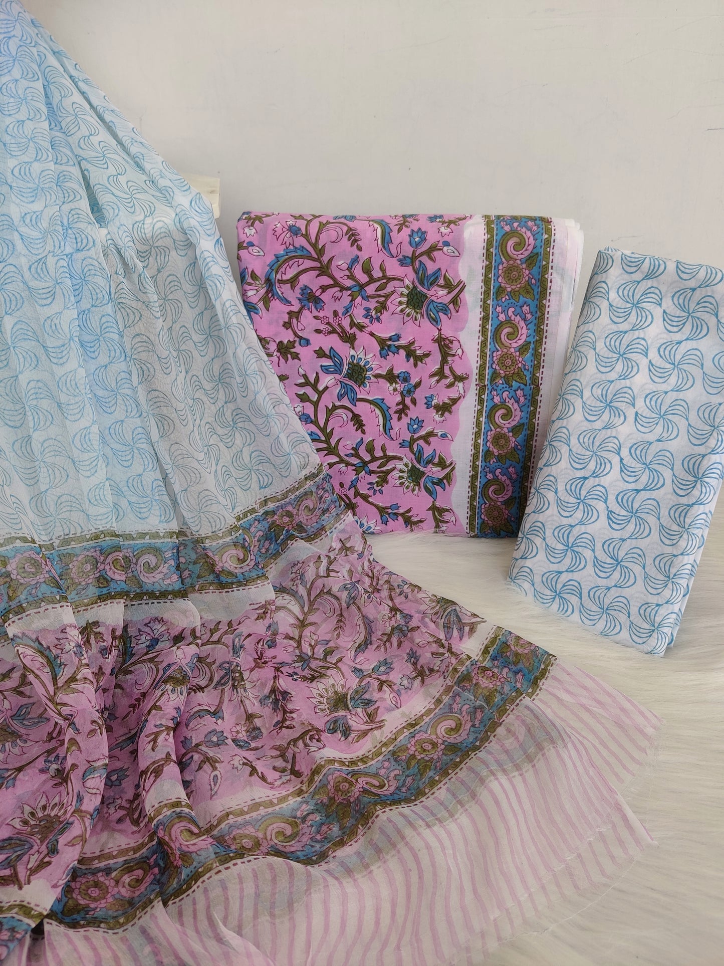 HAND BLOCK PRINTED COTTON SUIT WITH PURE CHIFFON DUPATTA