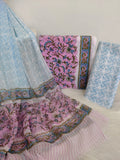 HAND BLOCK PRINTED COTTON SUIT WITH PURE CHIFFON DUPATTA